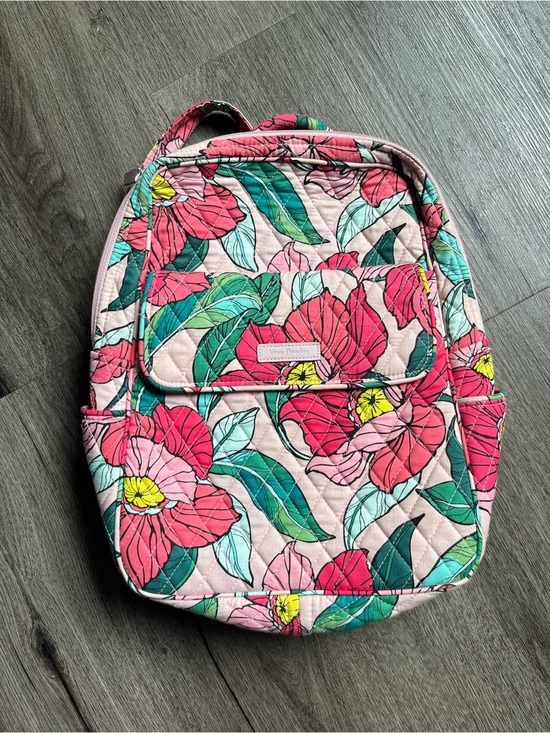 Vera Bradley Handbags - Vera Bradley Pink Floral Quilted Backpack with Green Leaves